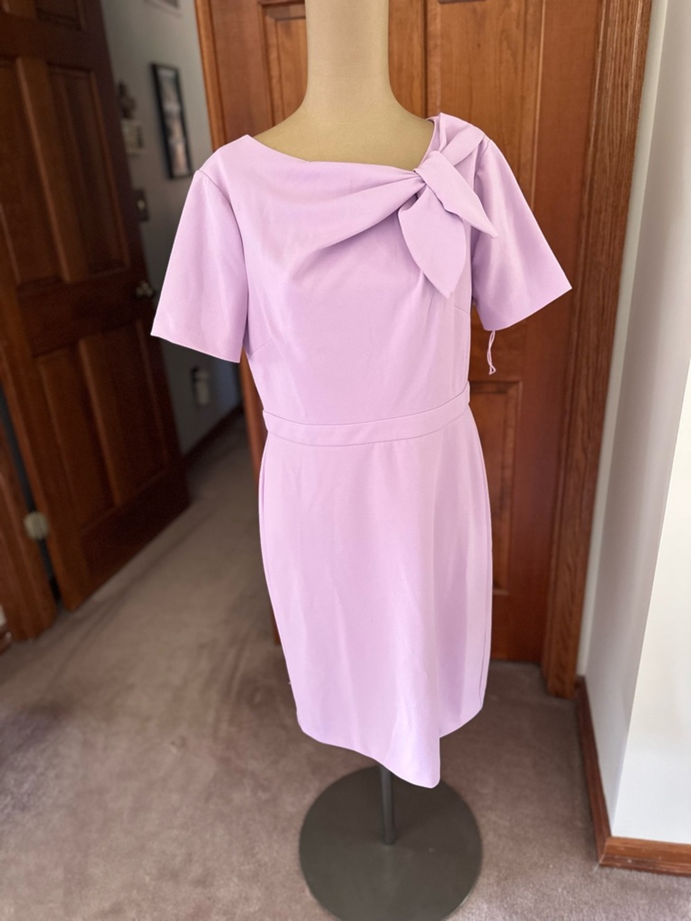 London Times Lilac Bow-Accent Midi Dress